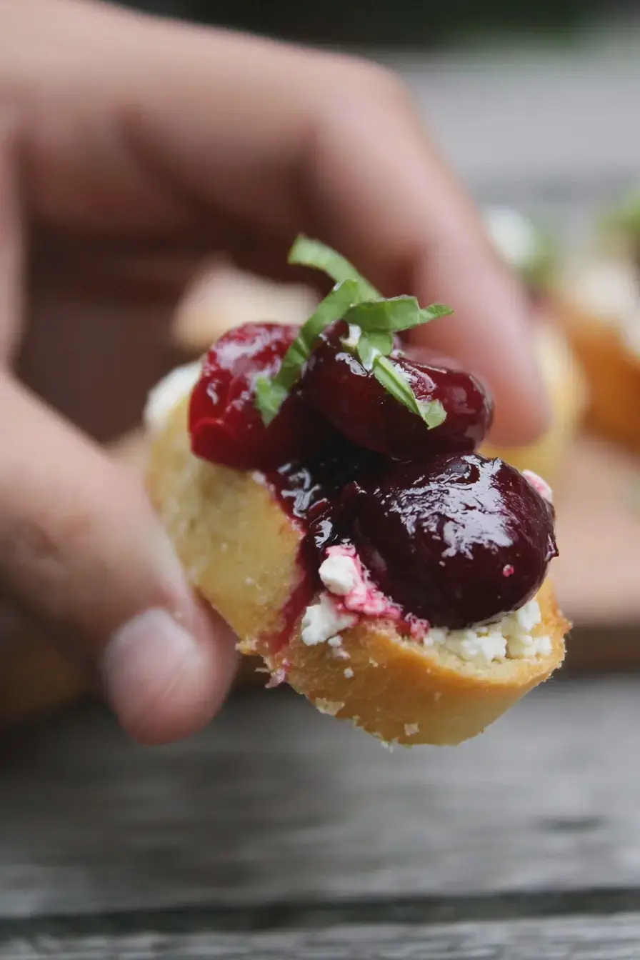 Favorite Party Bite — Balsamic Cherry and Goat Cheese Crostini