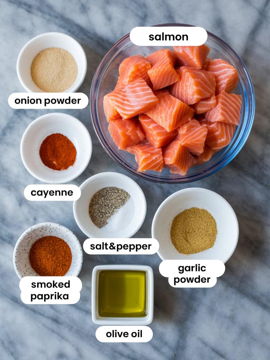 Salmon and various seasoning ingredients
