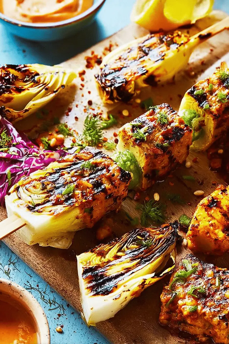 Charred Cabbage Skewers with Harissa Butter — Party BBQ Side
