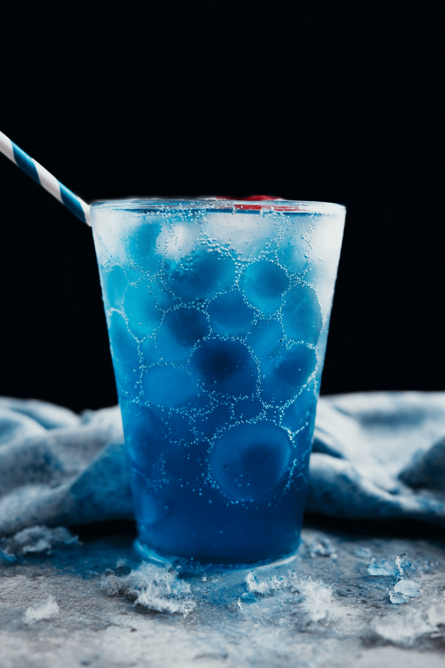 Refreshing easy Sonic Ocean Water in a glass with ice and maraschino cherries, perfect for summer.