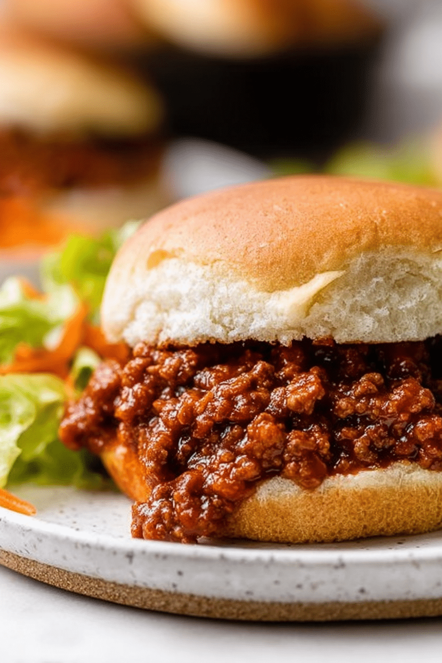 Delicious homemade sloppy joes on toasted buns with a side of fries and vegetables.