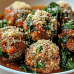 Albóndigas con salsa y espinacas