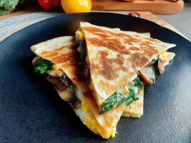 Healthy onion and egg mushroom wrap on a wooden board, perfect for a quick breakfast.