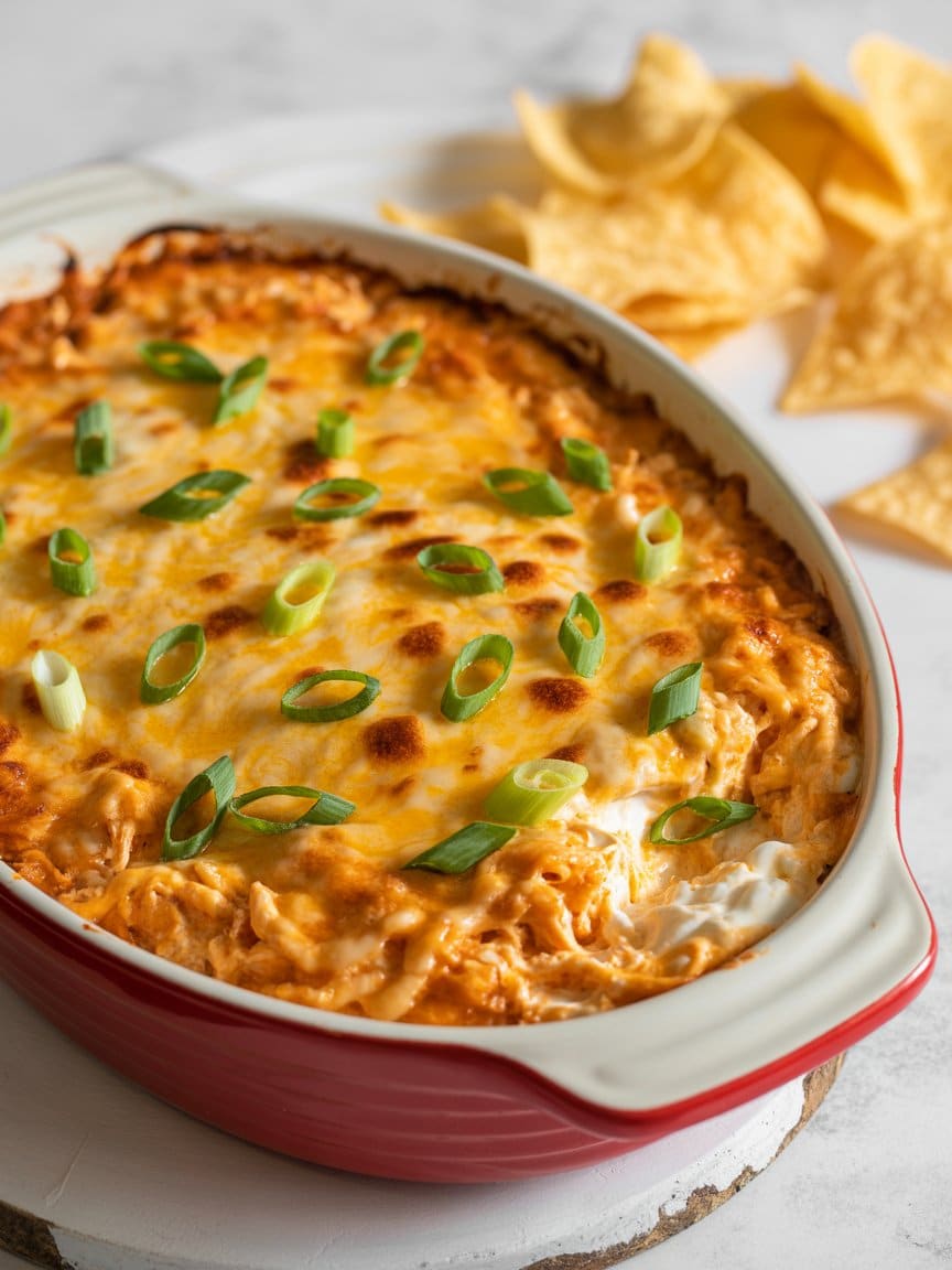 Buffalo Baked dip with cheese and scallions