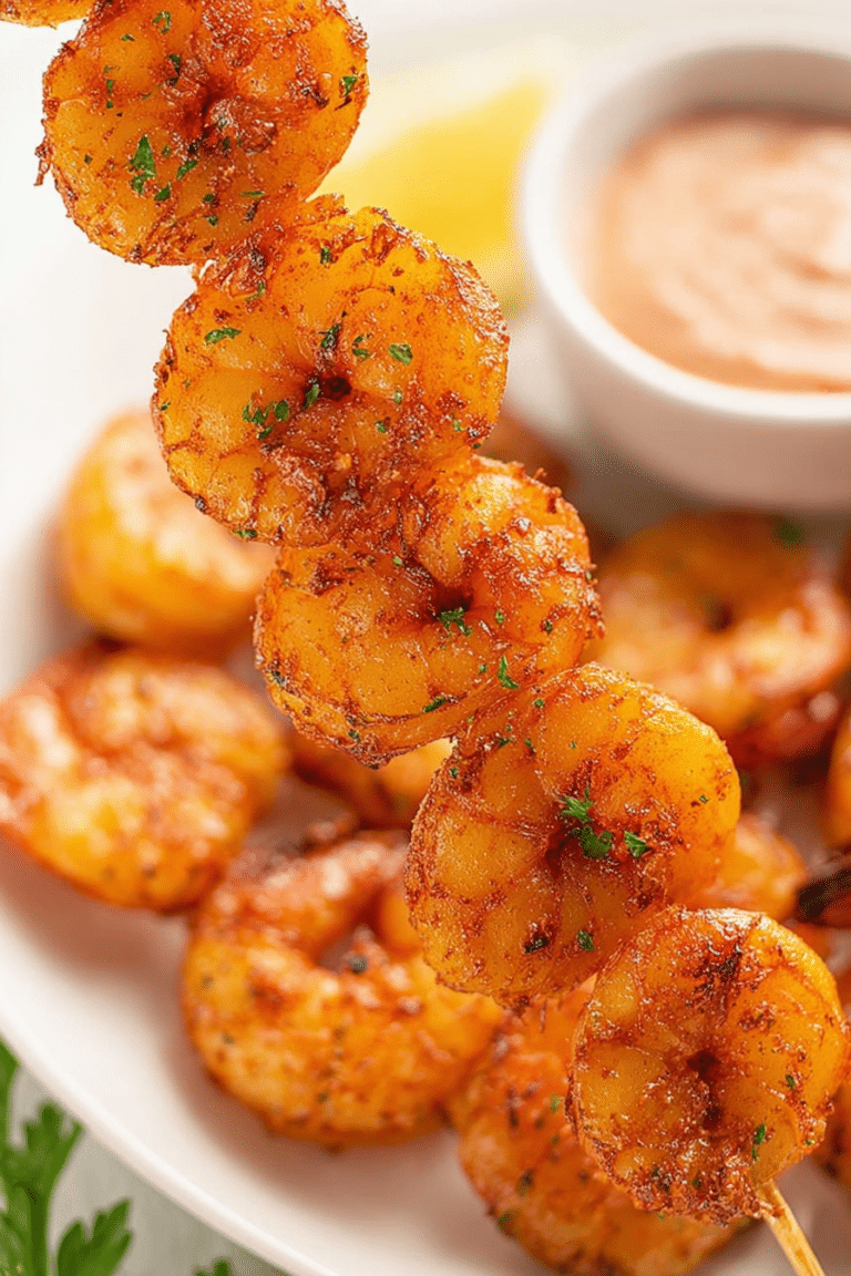 Deliciously cooked air fryer shrimp served with lemon wedges and parsley on a plate