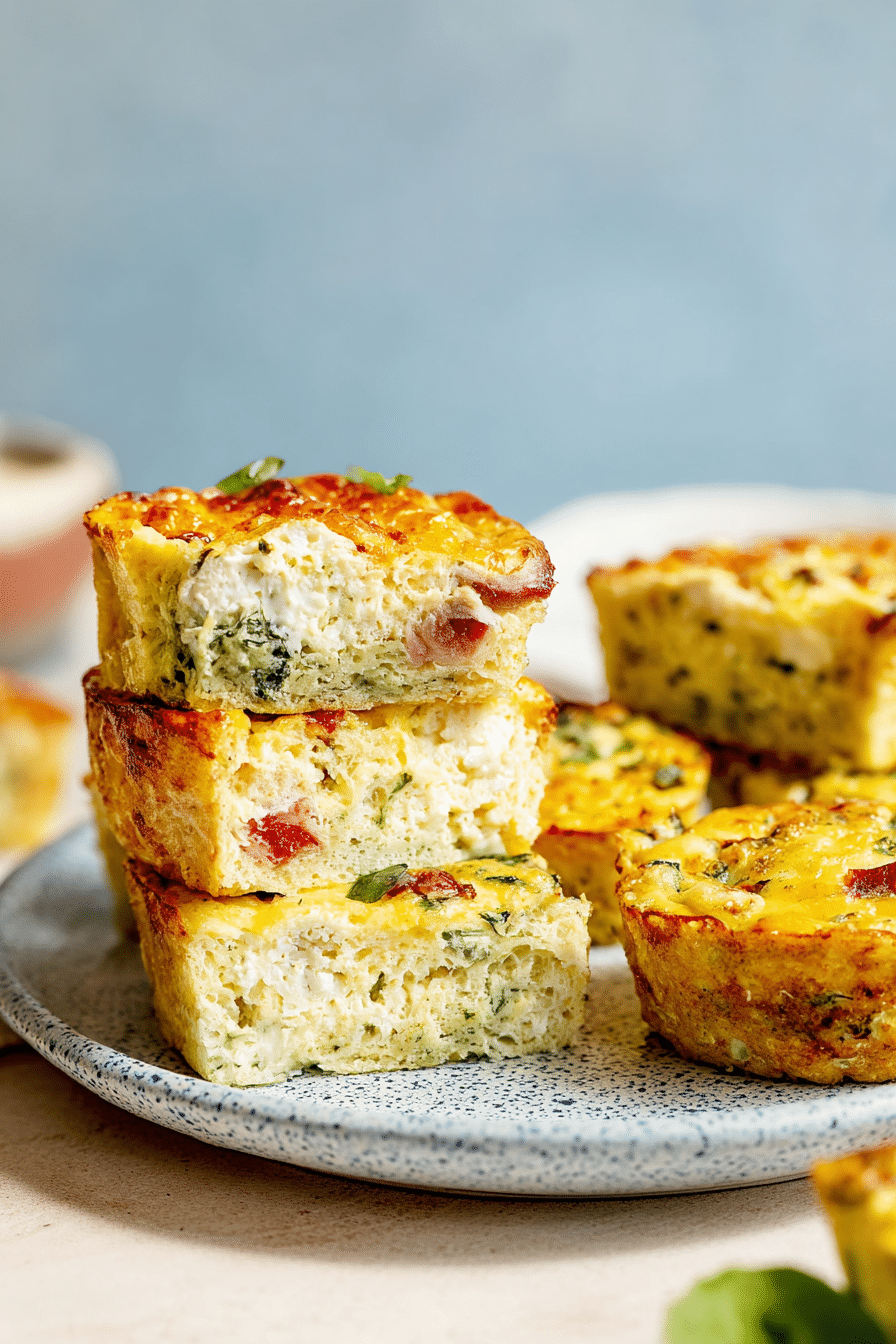 Colorful variety of cottage cheese egg bites, showing different flavors in a muffin pan.