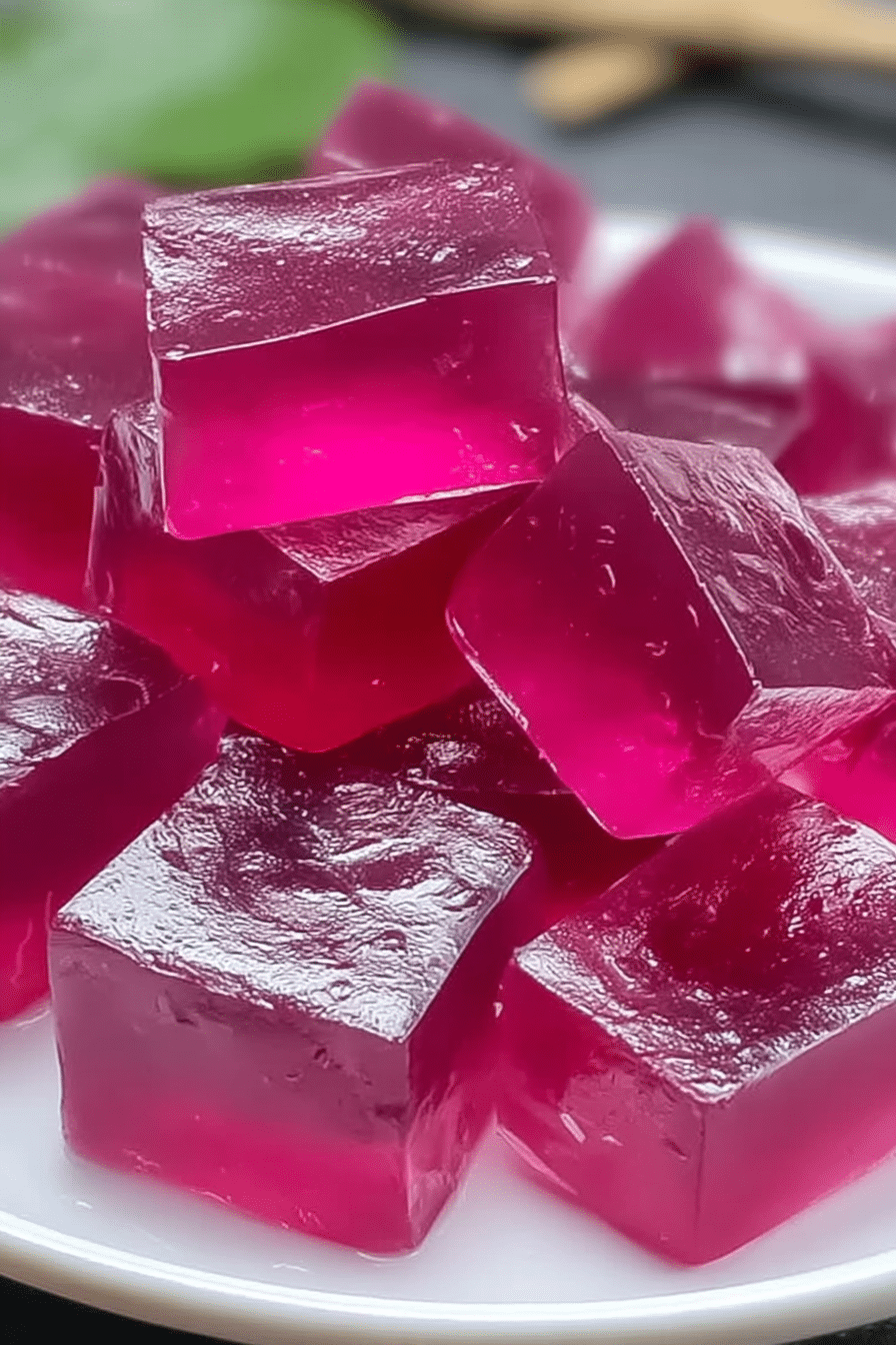 Dr. Oz pink gelatin drink with lemon slice and cranberries on a rustic wooden background.