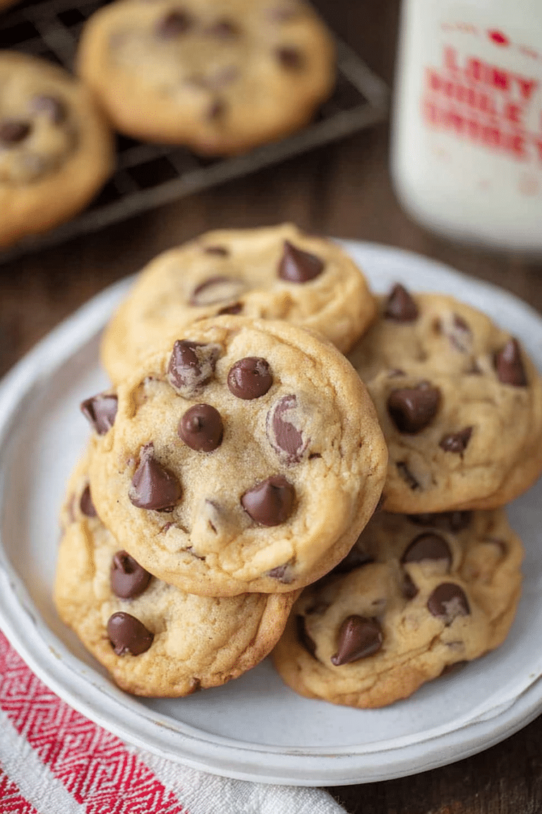 Freshly baked bakery style chocolate chip cookies cooling on a rack, showcasing their gooey chocolate chips.