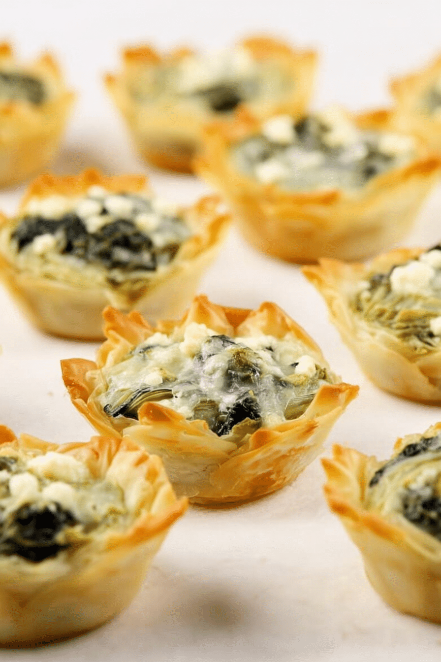 Delicious spinach artichoke bites served on a wooden platter with parsley garnish.