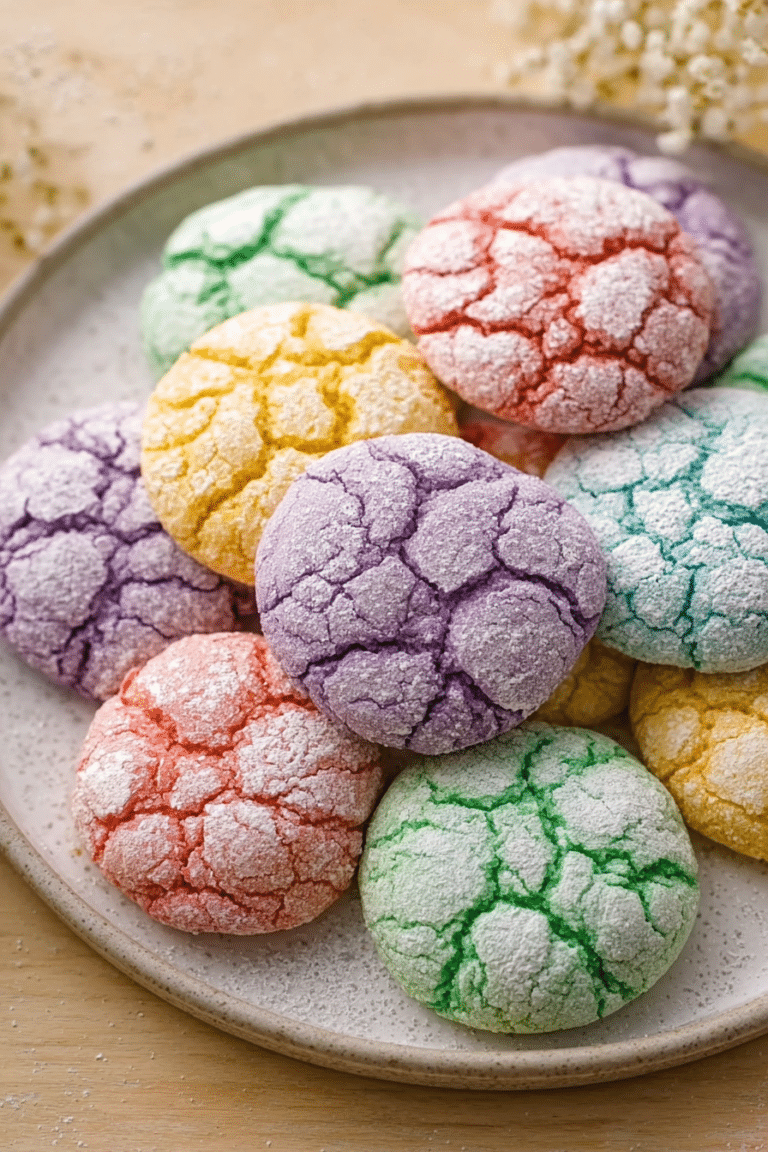 Springtime Crinkle Cookies on a pastel plate with spring flowers.