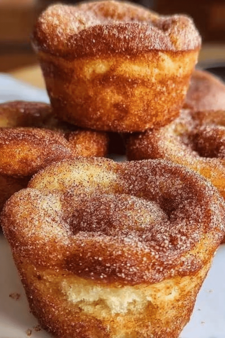 Freshly baked French toast muffins dusted with powdered sugar and served with maple syrup.
