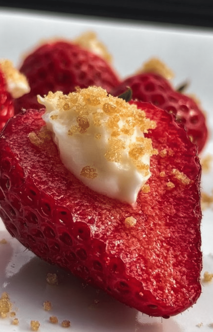 A colorful assortment of deviled strawberries filled with cheesecake cream, perfect for party appetizers.