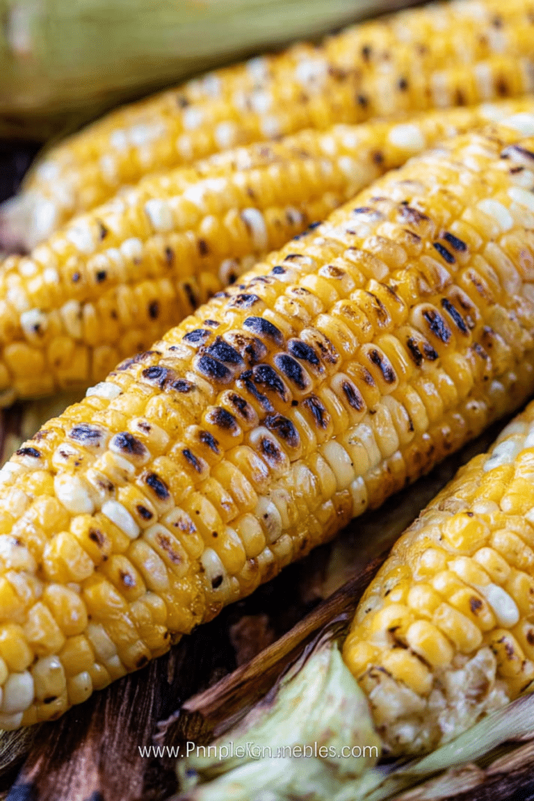 Deliciously grilled corn on the cob with butter, salt, and pepper, perfect for summer barbecues.
