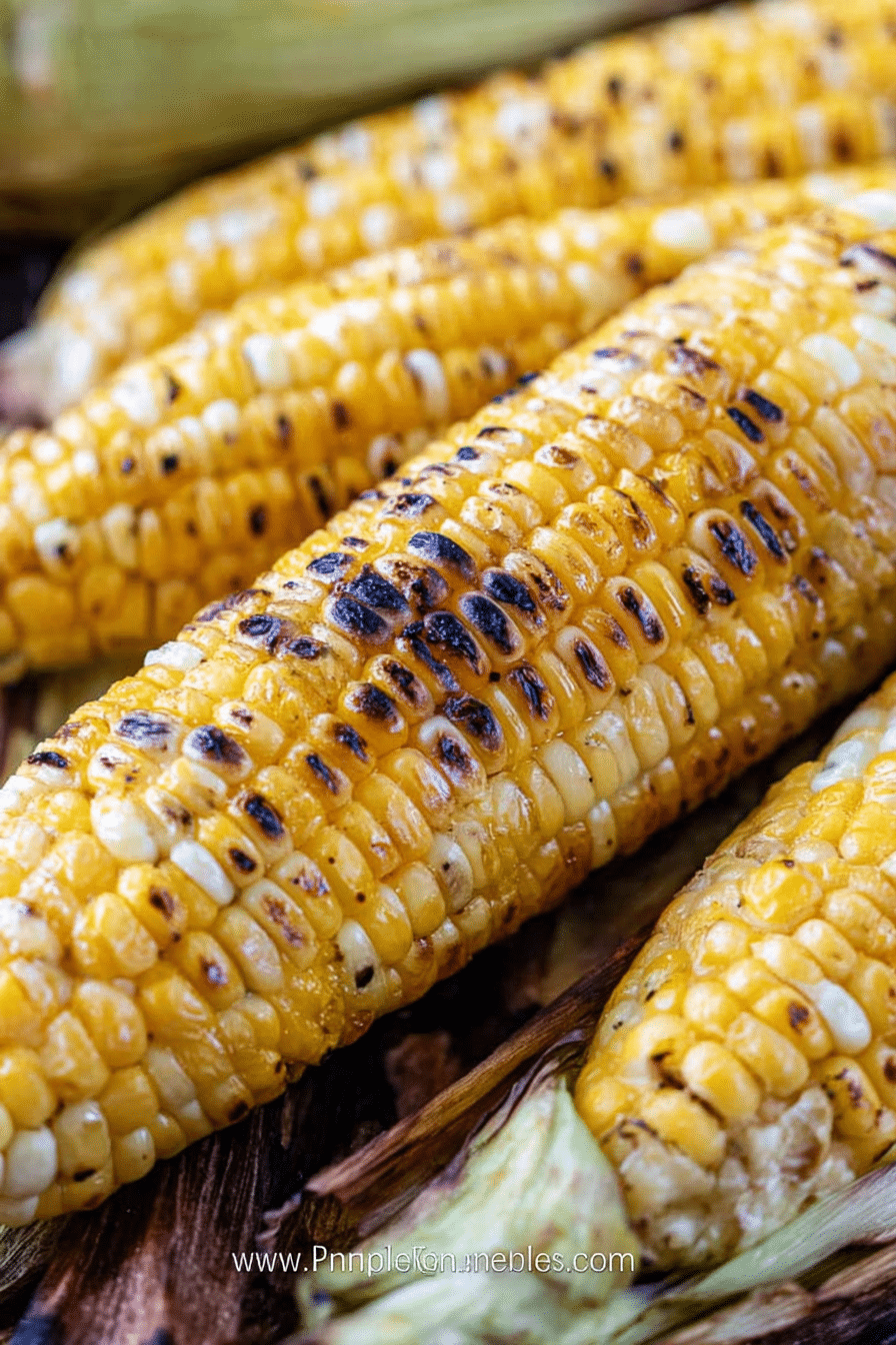 Deliciously grilled corn on the cob with butter, salt, and pepper, perfect for summer barbecues.