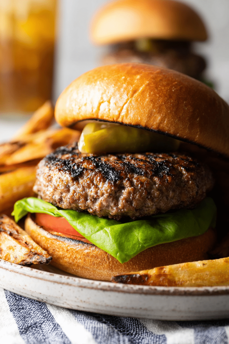Grilled hamburger patties on a barbecue grill, showcasing juicy and perfectly cooked burgers.