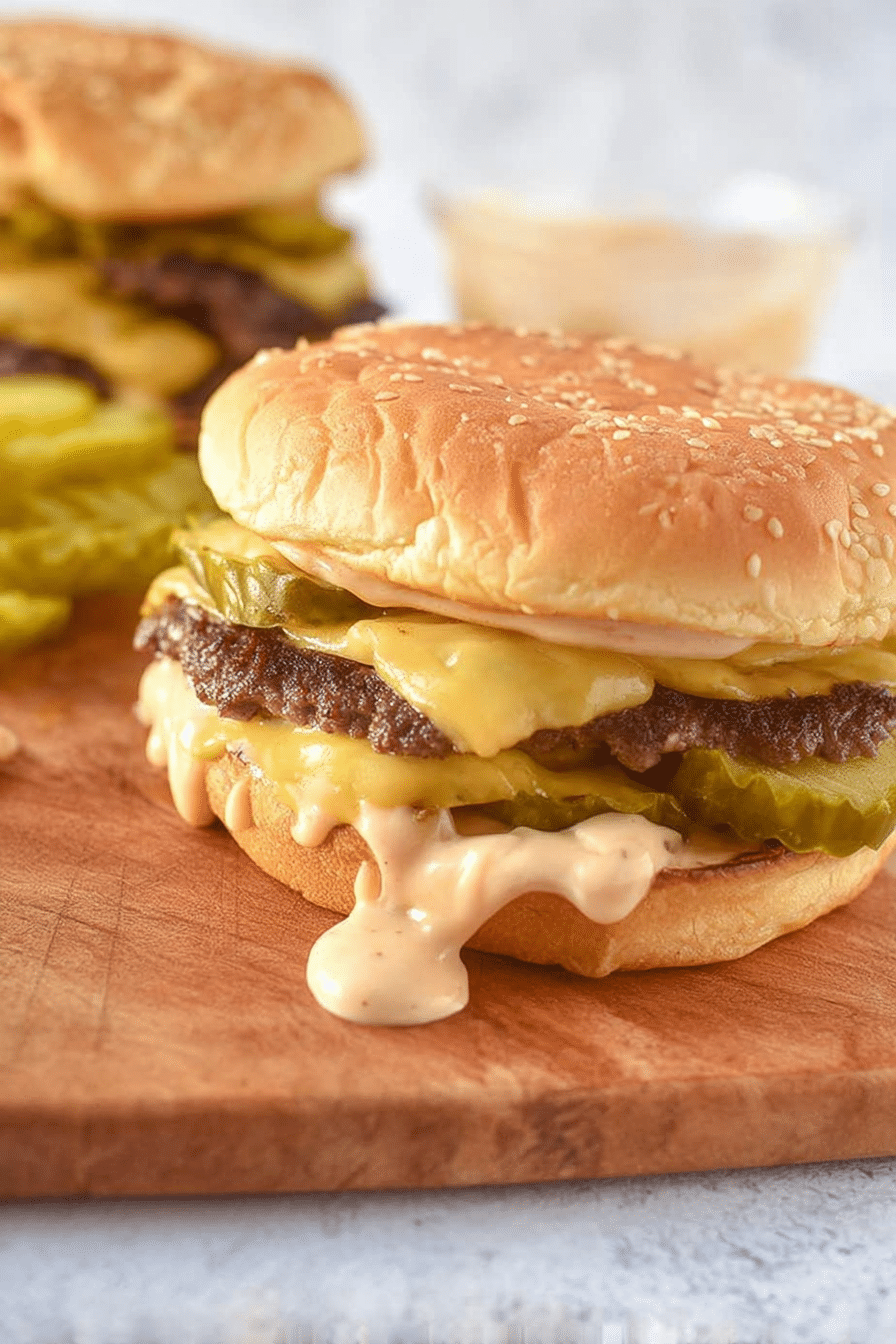Close-up of a delicious smash burger with melted cheese, fresh vegetables, and crispy fries