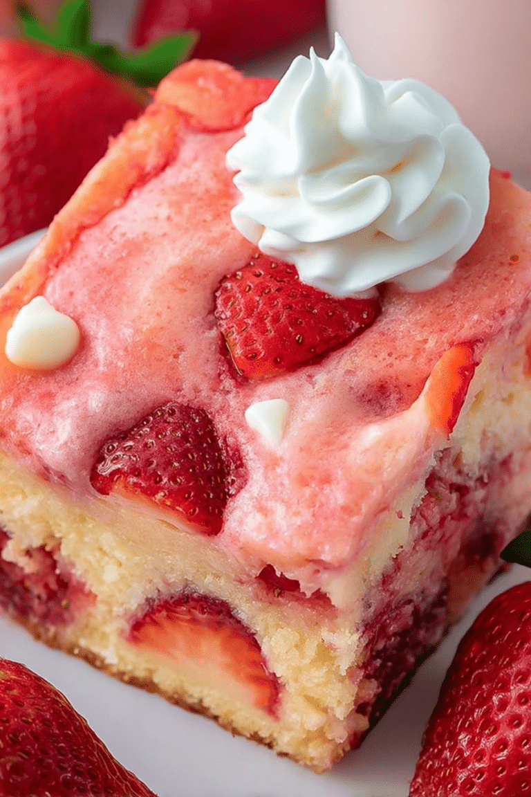 Slice of strawberry cheesecake cake with fresh strawberries and whipped cream on a plate