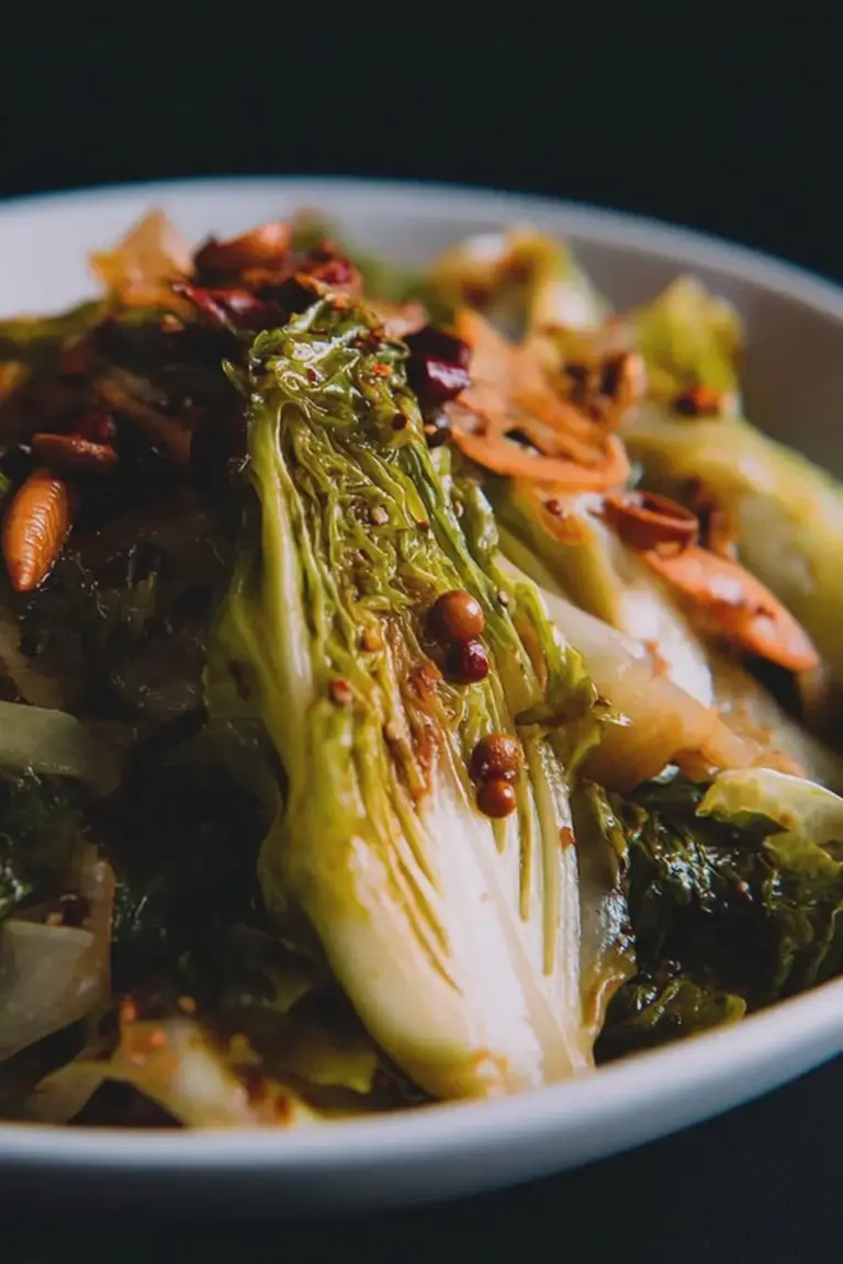Delicious Sichuan hand-torn cabbage stir-fry with vibrant colors and authentic ingredients.